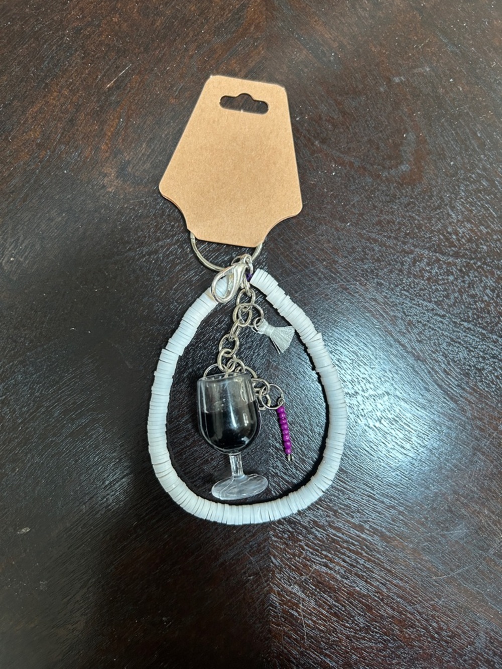 Handmade by my mom! White Beaded Wine Glass Charm Keychain